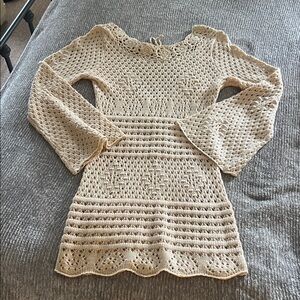 Cream Crochet Knit Beach Cover-up